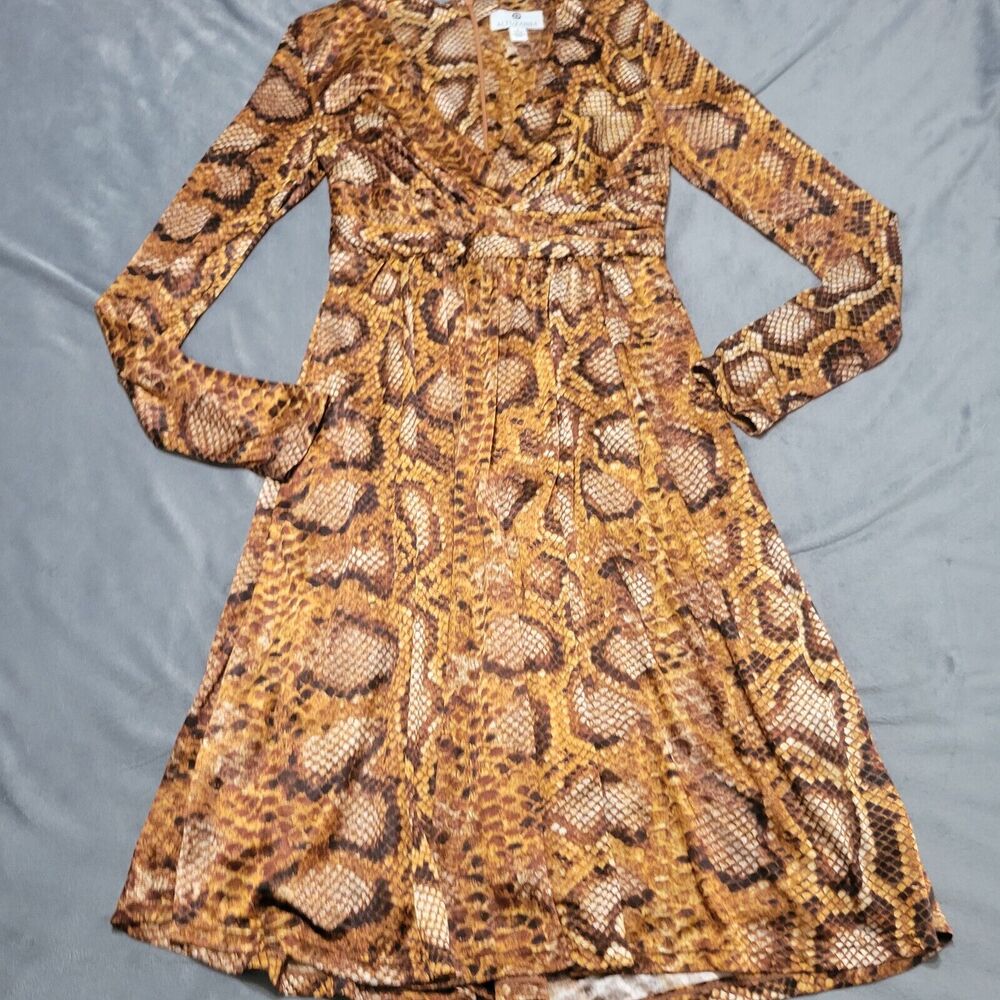 Altuzarra Target Womens 2‎ Black Brown Snake Stretch Deep V Long Sleeve Empire